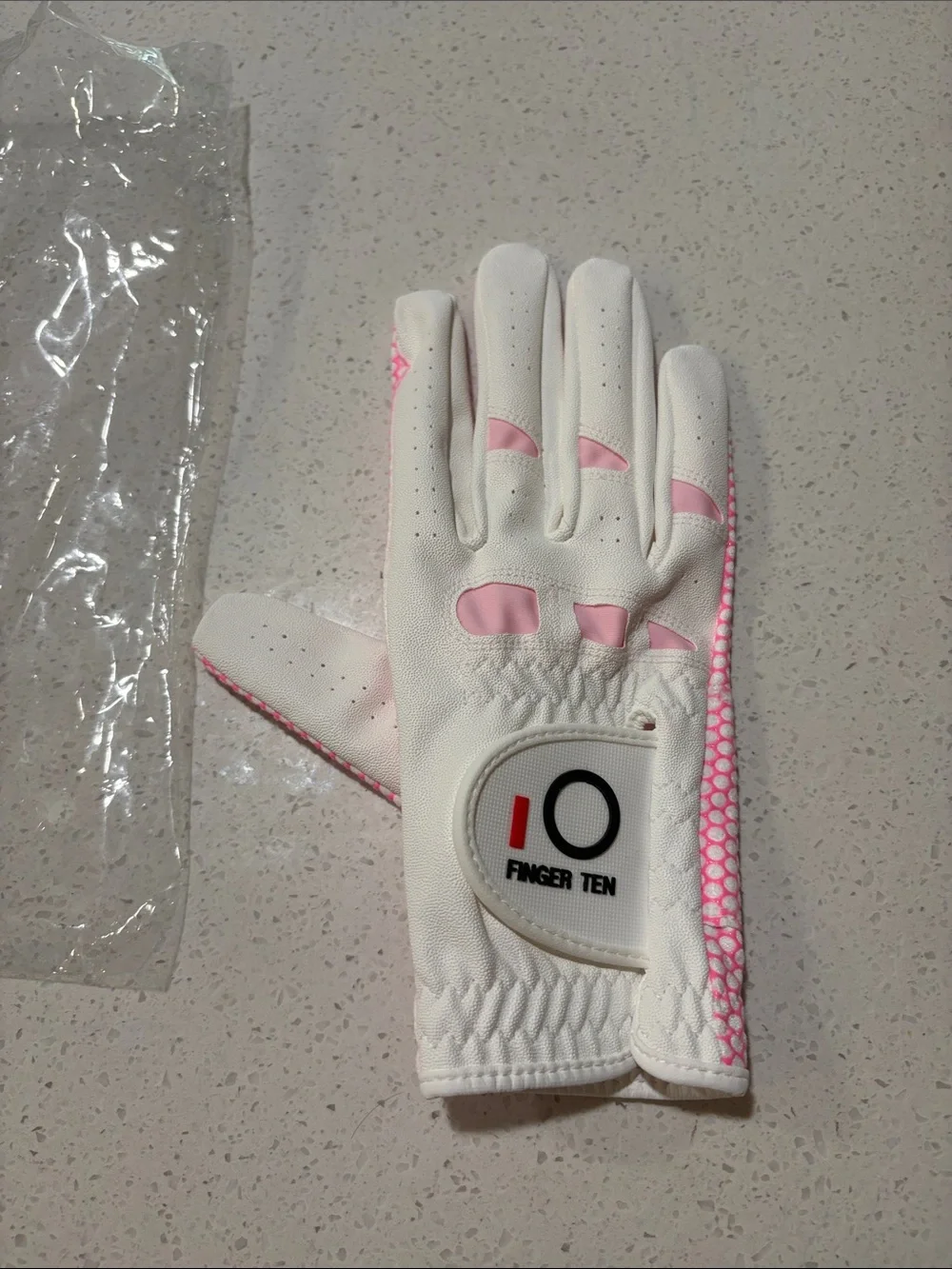 Finger Ten Golf Glove - White with Pink Accents